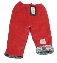 Nové - červené sametové zateplené tepláky s kytičkami SALMA'S