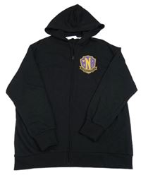 Černá propínací mikina se znakem a potiskem - Wednesday a kapucí H&M