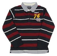 Nové - tmavomodro-vínovo-bílé pruhované mikinotriko s číslem a všitou košilí STOP+GO