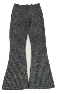 Černo-stříbrné melírované žebrované flare kalhoty St. Bernard