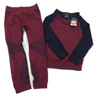 Nové - 2Set - Vínovo-tmavomodré melírované thermo triko + kalhoty lupilu