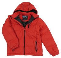 Červená prošívaná šusťáková funkční zimní bunda s odepínací kapucí TRESPASS