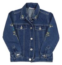 Modrá riflová bunda s kytičkami a límečkem huLLabaLOO