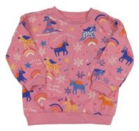 Růžová mikina s jednorožci a duhami F&F