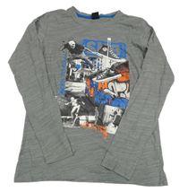 Šedé melírované triko se skateboardisty Chapter young