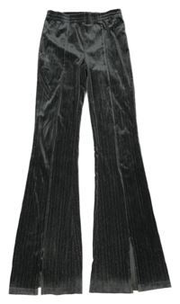 Tmavošedo-stříbrné puhované flare sametové kalhoty shoeby