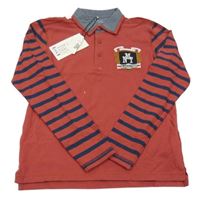 Nové - rezavo-tmavomodré mikinotriko s erbem a pruhy a límečkem name it.