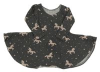 Tmavošedé melírované teplákové šaty s jednorožci