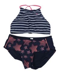 Tmavomodro-bílé pruhované dvoudílné plavky s hvězdičkami YIGGA