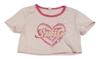 Světlerůžovo-tmavorůžové crop tričko se srdíčkem s nápisem SHEIN