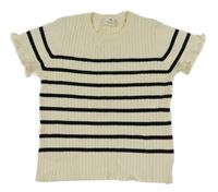 Smetanovo-černé pruhované žebrované úpletové tričko s volánky H&M