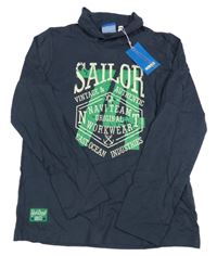 Nové - tmavomodré triko s číslem a nápisy a stojáčkem UBS.2