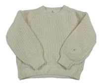 Smetanový žebrovaný žinylkový oversize svetr H&M