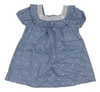 Modré melírované puntíkaté šaty s volánkem s krajkou mayoral