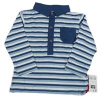 Nové - modro-bílo-tmavomodré pruhované triko s kapsou a límečkem St. Bernard