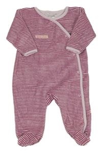Tmavorůžovo-světlerůžový pruhovaný sametový overal s nášivkou Bébé Cool