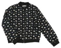 Černý šusťákový jarní crop bomber s růžemi SHEIN