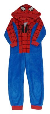 Modro-červená plyšová kombinéza s pavoukem a kapucí - Spider-man