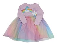 Růžovo-duhové bavlněno/tylové šaty s duhou a medvědy H&M