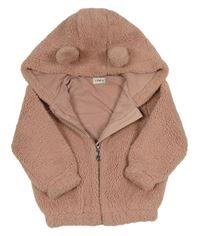 Starorůžová kožešinová podšitá bunda s kapucí s oušky F&F