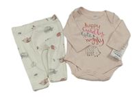2set - Světlerůžové pruhované body s ježkem + legíny se zvířaty F&F