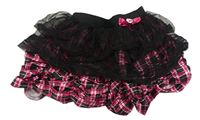 Fuchsiovo-černo-vínová kostkovaná sukně s tylem a mašlí s lebkou - Monster High