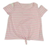 Bílo-neonově růžové pruhované crop tričko s průstřihy C&A