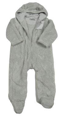 Nové - Světlešedá chlupatá kombinéza s kapucí s oušky The Little White Company