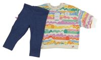 Nové - 2set - Krémovo-barevná vzorovaná oversize mikina + tmavomodré legíny Next