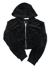 Černá plyšová propínací crop mikina s kapucí zn. H&M