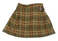 Hnědo-modro-cihlová kostkovaná vlněná sukně Next