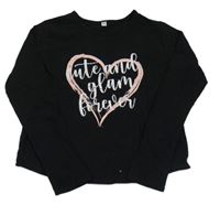 Černé triko se srdcem a nápisem s kamínky