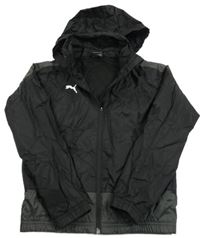 Černo-antracitová šusťáková sportovní bunda s logem a kapucí Puma