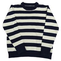 Tmavomodro-světlebéžový pruhovaný vlněný svetr