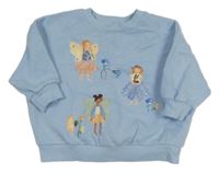 Světlemodrá oversize mikina s vílami a květy Next