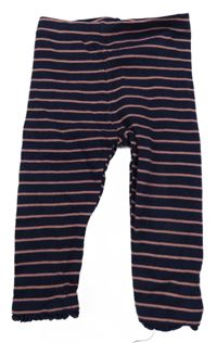 Tmavomodro-růžové pruhované žebrované legíny F&F