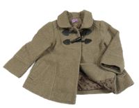 Hnědý žebrovaný vlněný podšitý kabát F&F