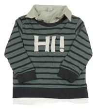 Zelenošedo-tmavošedá pruhovaná mikina s nápisem a košilí Topomini