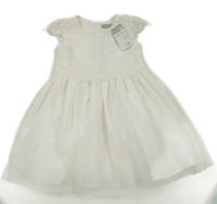 Nové - Smetanové krajkovo/tylové slavnostní šaty Primark