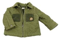 Khaki prošívaná manšestrová zateplená bunda s nášivkou F&F