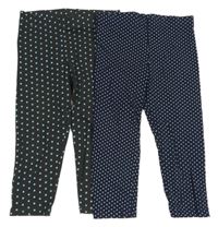 2x puntíkaté capri legíny - tmavomodré + antracitové Alive