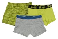 3x boxerky - šedé melírované + limetkové + limetkovo-černé melírované