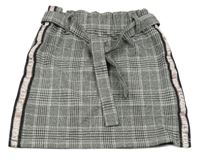 Šedo-černo-růžová kostkovaná sukně s pruhy s nápisy a páskem Page One Young