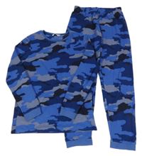 Modro-šedo-černé army fleecové pyžamo M&S