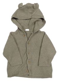 Hnědý propínací svetr s kapucí s oušky H&M