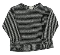 Šedo-černý pruhovaný lehký svetr s mašlemi Zara
