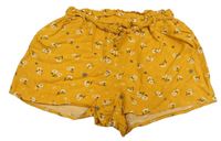 Pomerančové květované lehké kraťasy s páskem zn. Primark