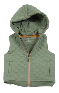 Khaki šusťáková prošívaná zateplená vesta s teplákovou kapucí zn. F&F