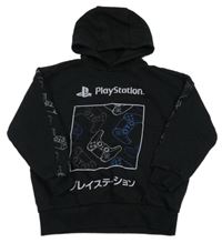 Černá mikina s potiskem a kapucí - Pla