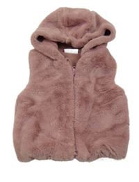 Růžová kožešinová podšitá vesta s kapucí Ergee
